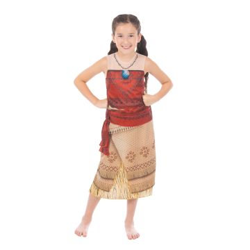 Girls Deluxe Moana Costume Dress with Heart of Te Fiti Pendant