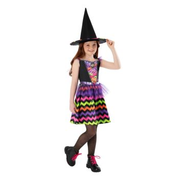 Girls Barbie Witch Costume - Rainbow Sequin Dress with Hat