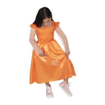 Kids Emma Memma Costume Dress - Orange Satin Dress with Butterfly Print