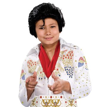Kids Elvis Presley Costume - White Jeweled Jumpsuit with Red Scarf
