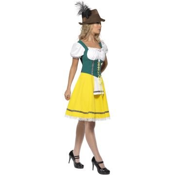 Adult Bavarian Beer Maid Dirndl Costume - Yellow & Green Oktoberfest Dress