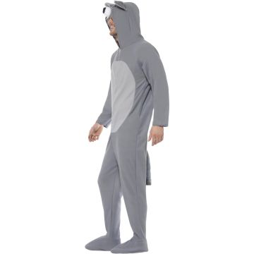 Adult Wolf Onesie Costume with Hood and Tail - Grey Plush Jumpsuit