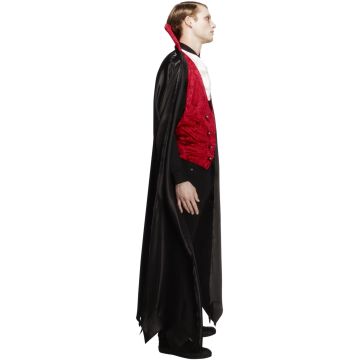 Adult Mens Gothic Vampire Costume - Black Cape with Red Waistcoat Set