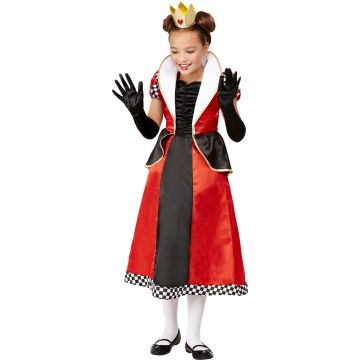 Kids Queen of Hearts Costume Dress - Alice in Wonderland Gown with Crown