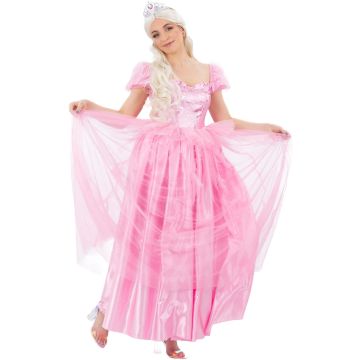 Adult Good Witch Princess Ball Gown Costume with Tiara - Pink Fairy Tale Dress