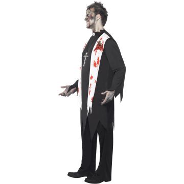 Adult Zombie Priest Costume - Undead Clergy Halloween Outfit with Latex Wound