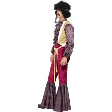 Adult Mens 1970s Psychedelic Rock Star Costume - Burgundy Velvet Disco Suit