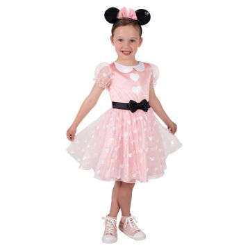Girls Minnie Mouse Pink Dress Costume with Ears Headband - Disney Licensed
