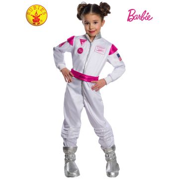 Girls Barbie Astronaut Costume - Pink Space Explorer Jumpsuit with Mission Patches
