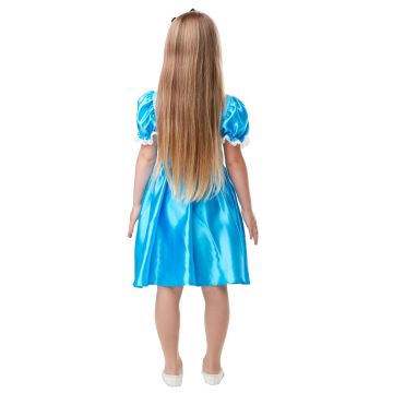 Girls Alice in Wonderland Disney Costume Dress - Blue Satin with Character Print