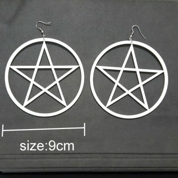 Adult White Pentagram Earrings - Gothic Statement Hoops