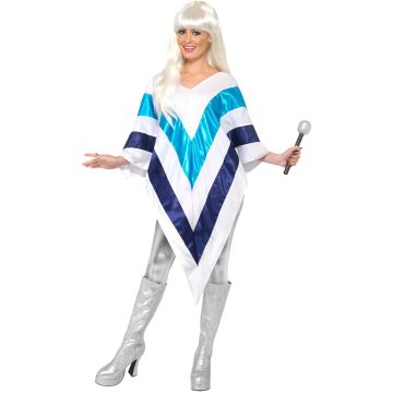 Adult Disco Super Trooper Cape - 70s 80s White & Blue Chevron Poncho Costume