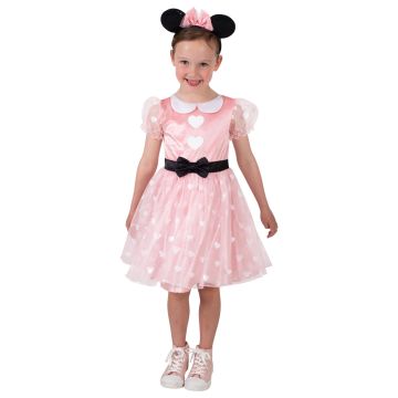 Girls Minnie Mouse Pink Dress Costume with Ears Headband - Disney Licensed