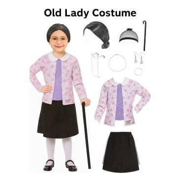 Kids 100 Days of School Grandma Dress Up Costume + Accessories