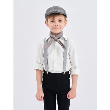 Kids grey herringbone newsboy cap with elastic band