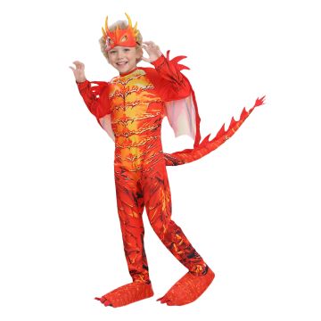Kids Fire Dragon Costume with Wings and Flame Wand