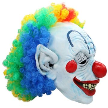 Adult Evil Clown Latex Mask with Rainbow Hair - Full Head Horror Mask