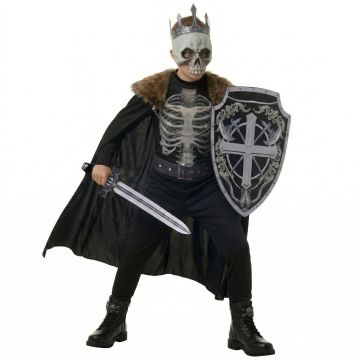 Kids Skeleton King Costume with Crown Sword Shield - Medieval Undead Knight Set