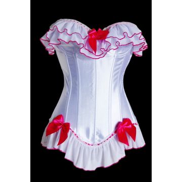 White Strapless Burlesque Corset - Boned Lace-Up Corselette with Bows
