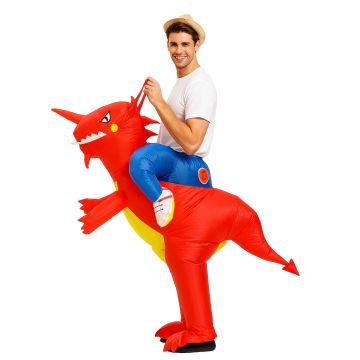 Adult Inflatable Ride-On Red Dinosaur Costume with Battery Fan