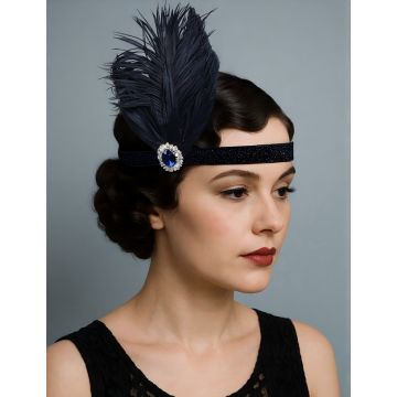 Roaring 20s Headband – Blue Gem Feather Flapper Costume Hairpiece
