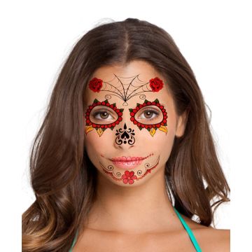 Day of the Dead Face Temporary Tattoo - Ladies Sugar Skull Transfer