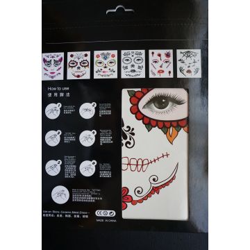 Day of the Dead Face Temporary Tattoo - Ladies Sugar Skull Transfer