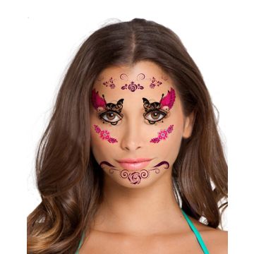 Day of the Dead Face Tattoo Design II - Ladies Sugar Skull Transfer