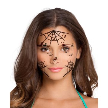 Day of the Dead Spider Face Temporary Tattoo - Ladies Halloween Sugar Skull Tr