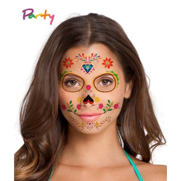 Day of the Dead Face Tattoo Design III - Ladies Sugar Skull Transfer