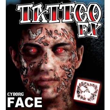 Cyborg Face Temporary Tattoo - Mens Halloween Horror Transfer