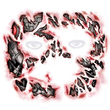 Cyborg Face Temporary Tattoo - Mens Halloween Horror Transfer