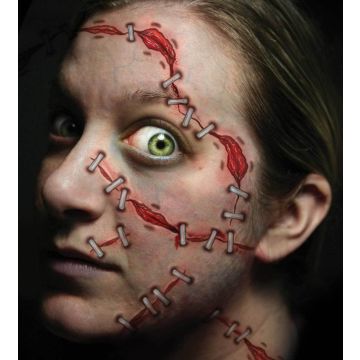 Halloween Trauma Stapled Scary Face Temporary Tattoo