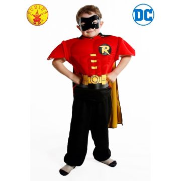 Kids Robin Costume with Muscle Chest, Cape and Mask - DC Superhero Outfit