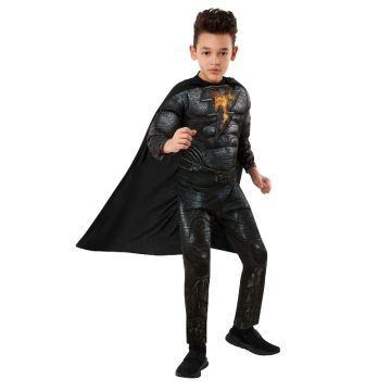 Black Adam superhero costume showing digital armor print and cape detail