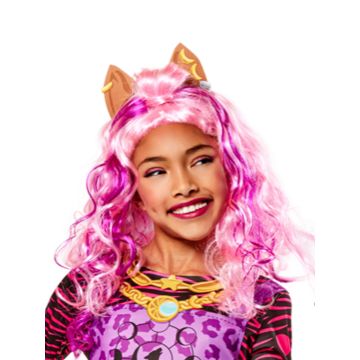 Girls Clawdeen Wolf wig with attached werewolf ears in multi-tonal pink
