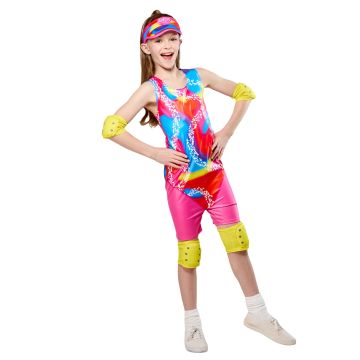 Kids Girls Roller Skating Barbie 80s Cosplay Costume Fancy Party Set cl1001833