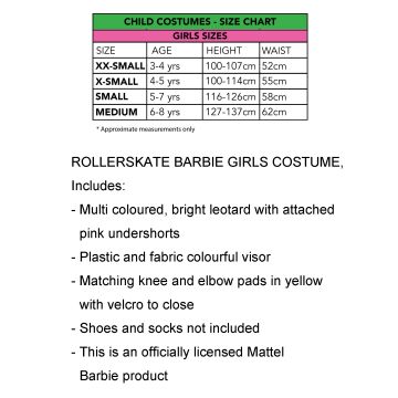 Girls Barbie Skateboarding Costume - 80s Rollerskate Leotard with Visor and Pads