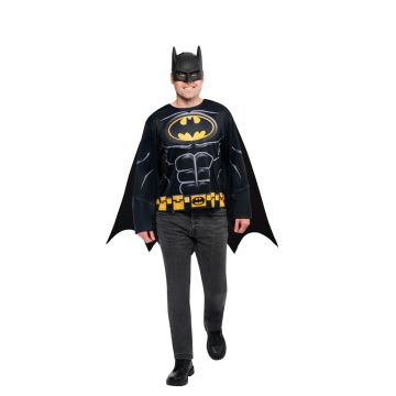 Adult Batman Costume Set with Cape and Mask - DC Superhero Muscle Top