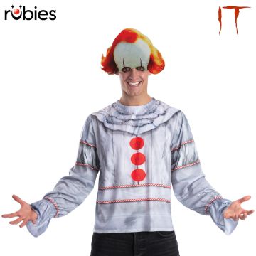 Adult Pennywise IT Clown Costume with silver-grey top and red pom-pom buttons