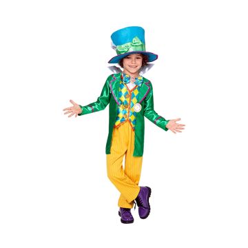Boys Mad Hatter costume with emerald green tailcoat jacket and top hat