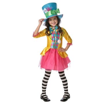 Girls pink tutu Mad Hatter costume with blue top hat