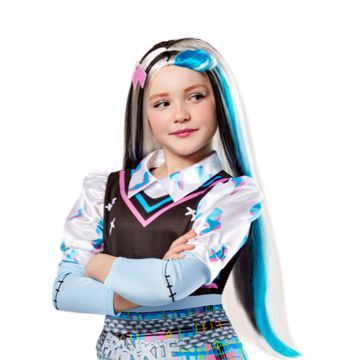 Kids Frankie Stein Monster High wig with white blue and black streaks