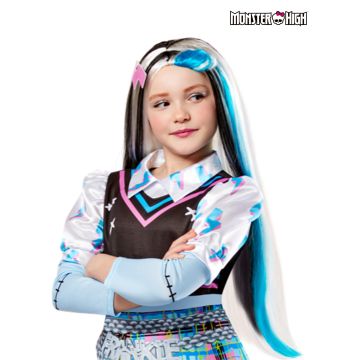 Kids Frankie Stein Monster High Wig - White Blue Black Streaked Hair