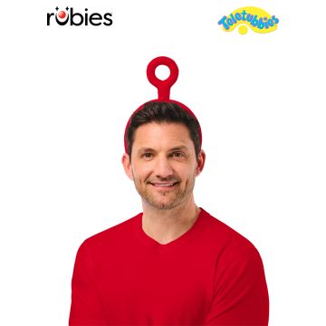 Adult Po Teletubbies headband with red circular antenna on white background