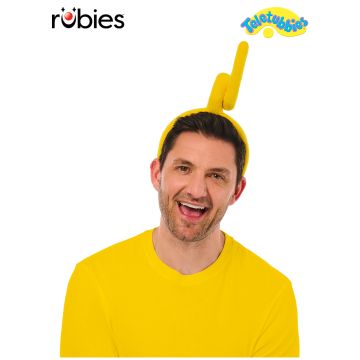Adult Teletubbies Laa-Laa headband with yellow curly antenna on white background
