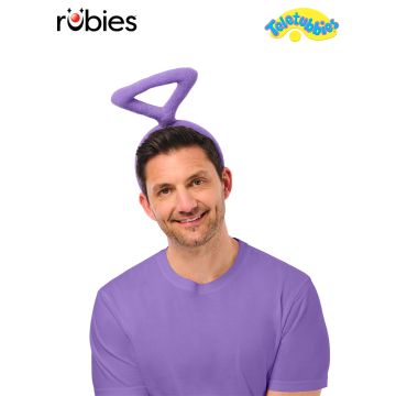 Adult Teletubbies Tinky-Winky headband with purple triangular antenna on white background