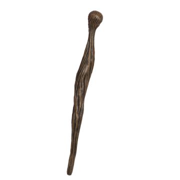 Yoda walking cane prop showing realistic weathered brown finish and vertical grooves