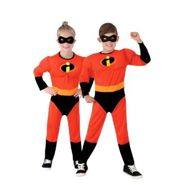 Kids Incredibles costume red jumpsuit with muscle chest and mask