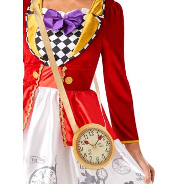 Womens White Rabbit Costume Dress - Alice in Wonderland Clock Purse Set